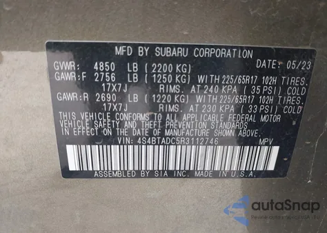 2024 Subaru Outback Premium from USA, damaged, VIN 4S4BTADC5R3112746